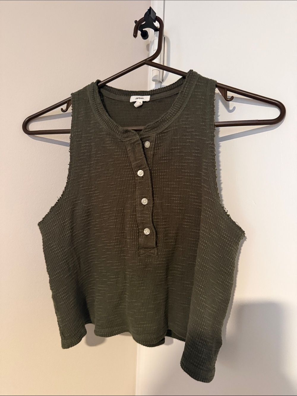 aerie Olive Green Textured Henley Tank